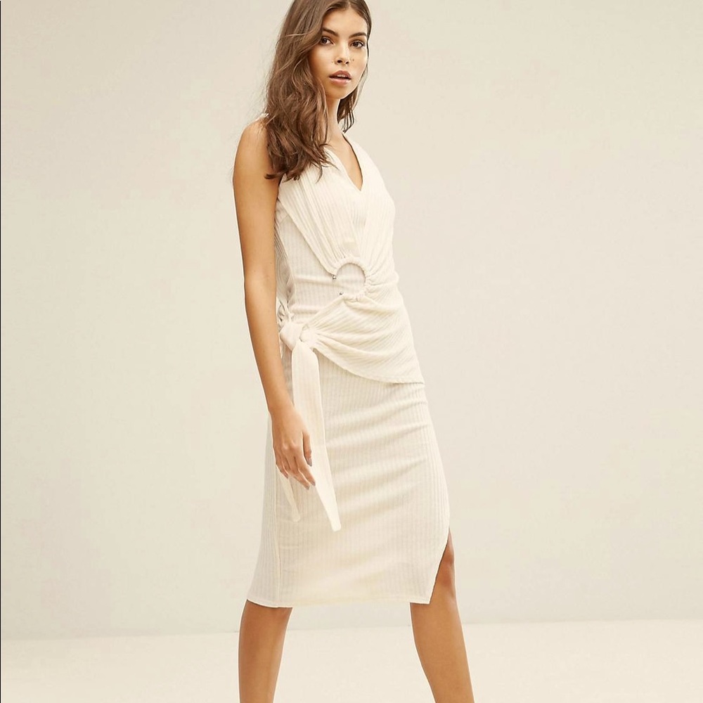 Lavish Alice Cream Ribbed Sleeveless Tie  Belt Detail Dress, Size 6